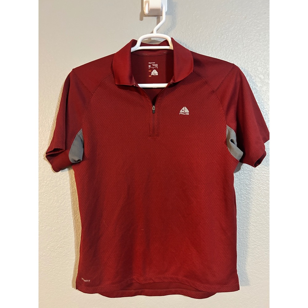 Nike ACG Mens Red Fit Dry Honeycomb Mesh Quarter Zip Polo Shirt Size M